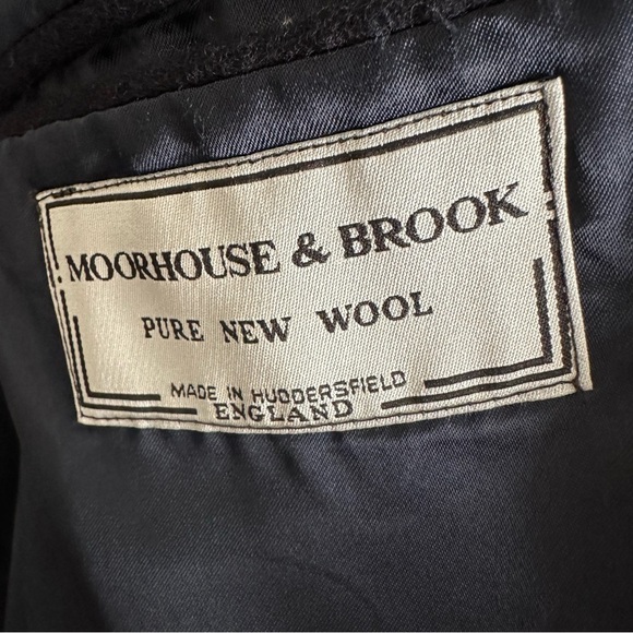 HARVIE & HUDSON London Vintage Navy Wool Overcoat Velvet Collar Quiet Luxury - Picture 13 of 16